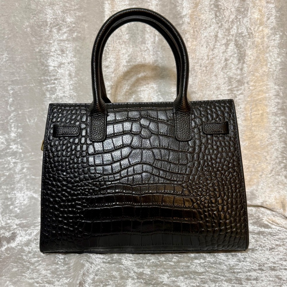 Verano Hill Marseille Black Croc Embossed Satchel Handbag Gold Hardware New - Picture 3 of 12